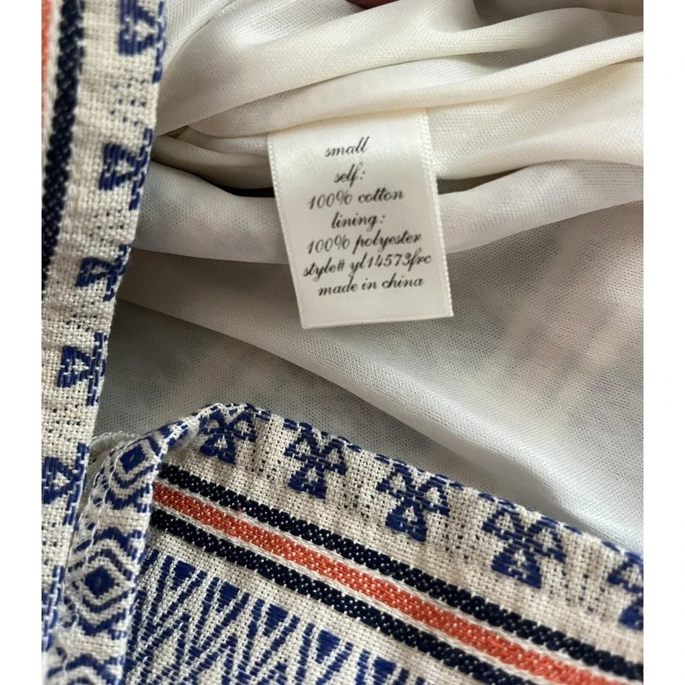 Miami | Mini Skirt Woven Cotton Aztec Print Cream Blue Orange, Lined, Size Small